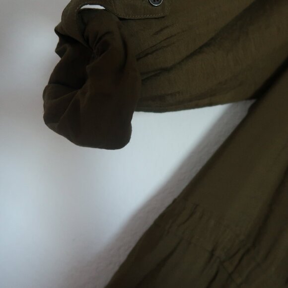 Anthropologie Maeve Olive Army Green Midi Drawstring Shirt Dress Size 4 Small - Picture 9 of 14